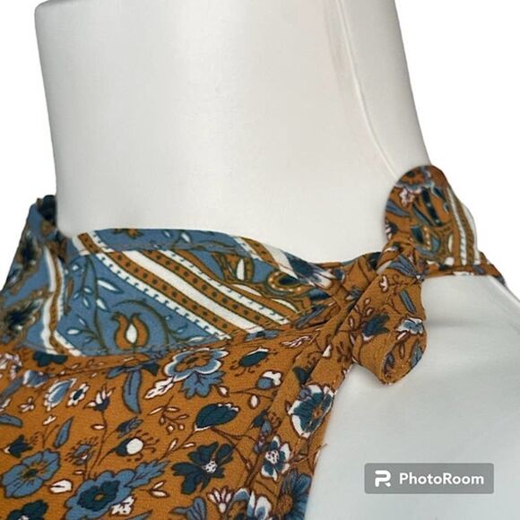 41 Hawthorn Sleeveless Tunic Top Side Tie Neckline Golden Dijon Floral Size L - Picture 3 of 8